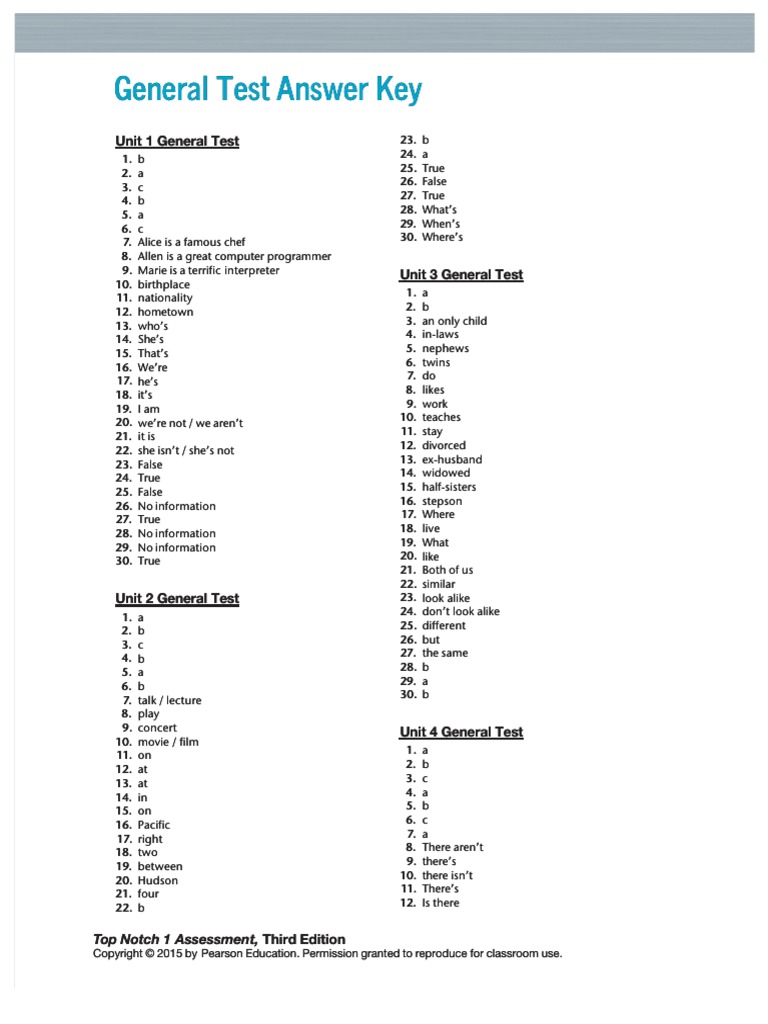 Qdoc Tips Top Notch 1 Assessment Answer Key PDF