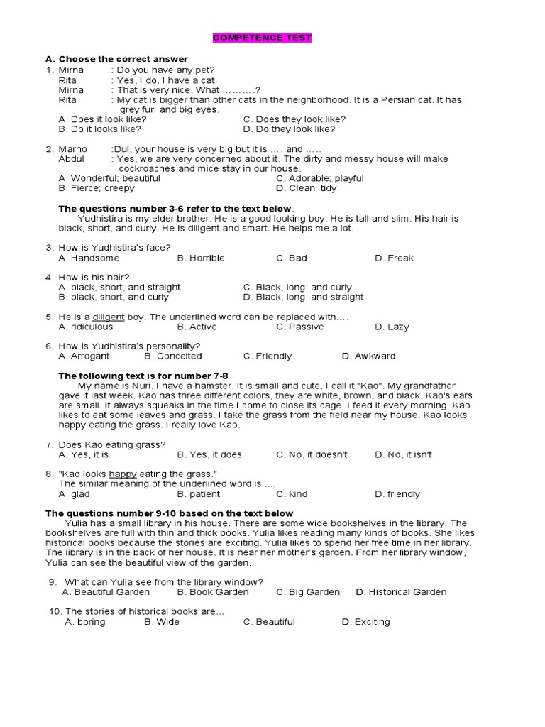 Competence Test A. Choose The Correct Answer | PDF