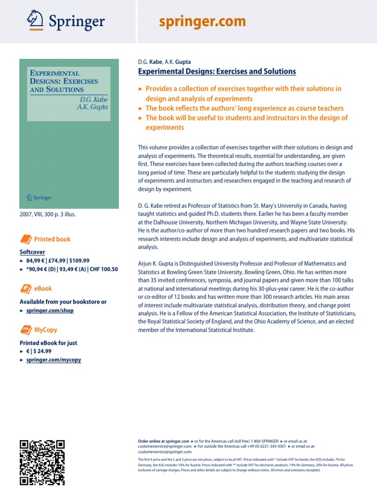 Experimental Designs: Exercises & Solutions | PDF | Statistics | Cognition