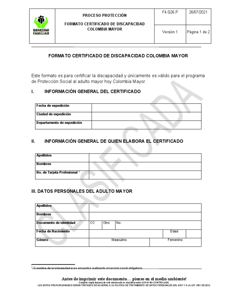 f4.g26.p Formato Certificado de Discapacidad Colombia Mayor v1 | PDF
