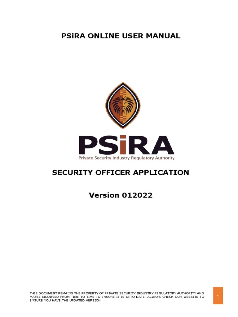 PSiRA Security Officer Application Process PDF sites Payments