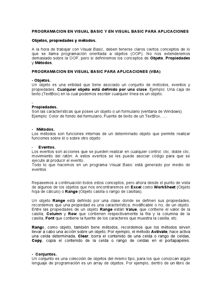 Programación en Visual Basic y VBA | PDF | Objeto (informática) | Básico