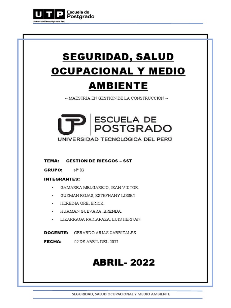 Trabajo 01, Curso Ssoma | PDF | Seguridad y salud ocupacional ...
