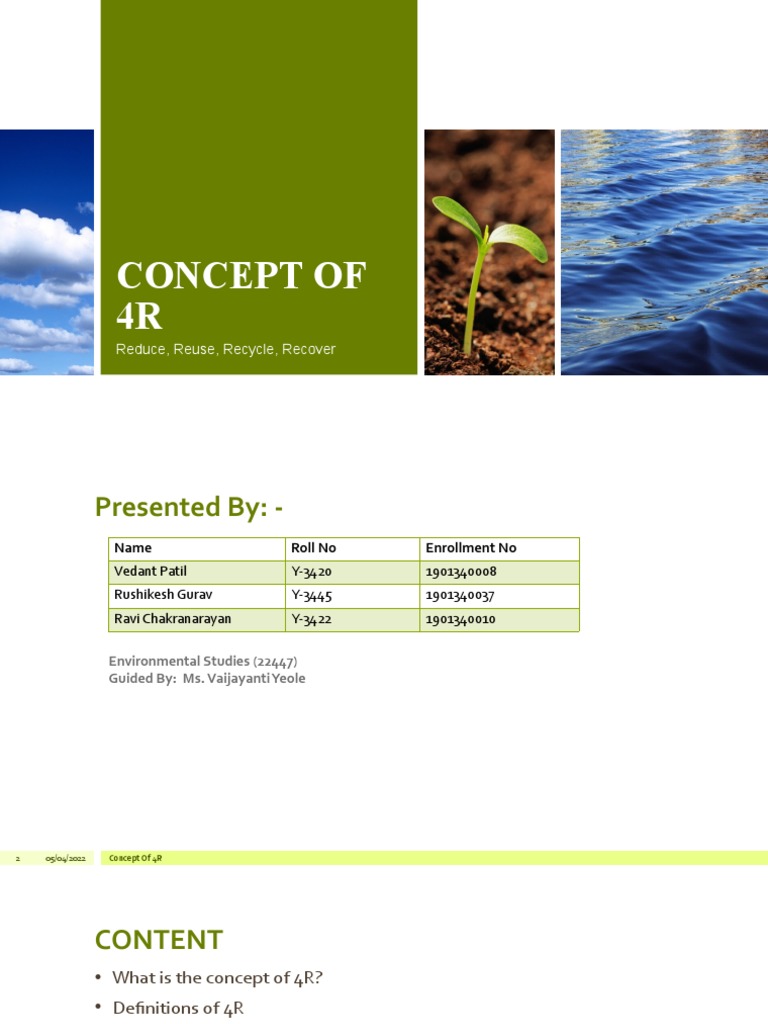 Concept of 4R: Reduce, Reuse, Recycle, Recover | PDF | Recycling | Waste