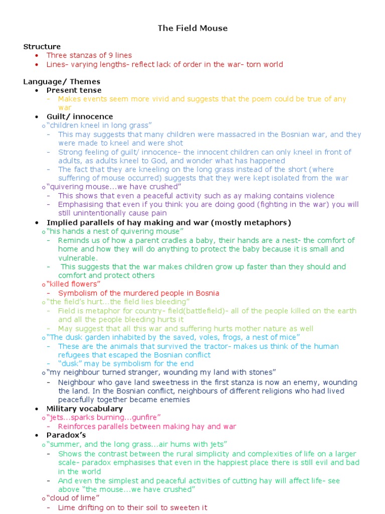 GCSE English Literature Poems The Field Mouse