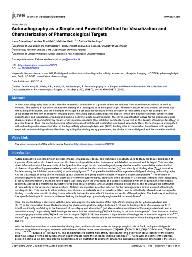 Jove Protocol 58879 Autoradiography As Simple Powerful Method For