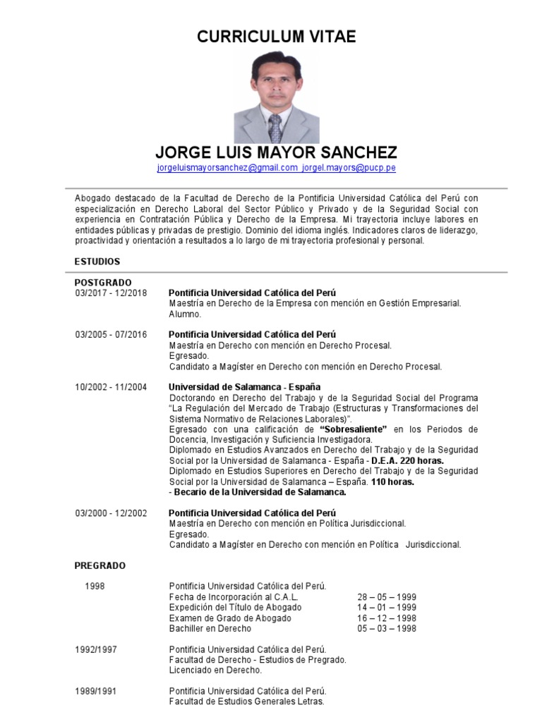 Curriculum Vitae de Abogado Laboralista | PDF | Derecho laboral ...