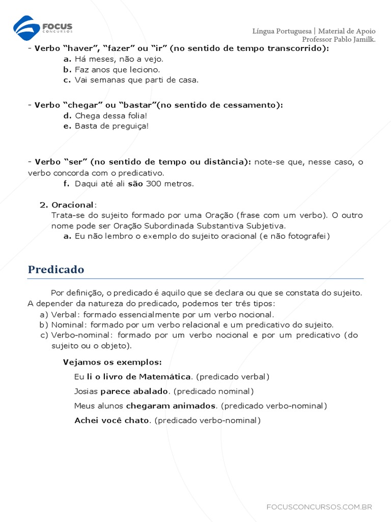 Sujeito e Predicado na Língua Portuguesa | PDF | Artes Linguísticas e ...