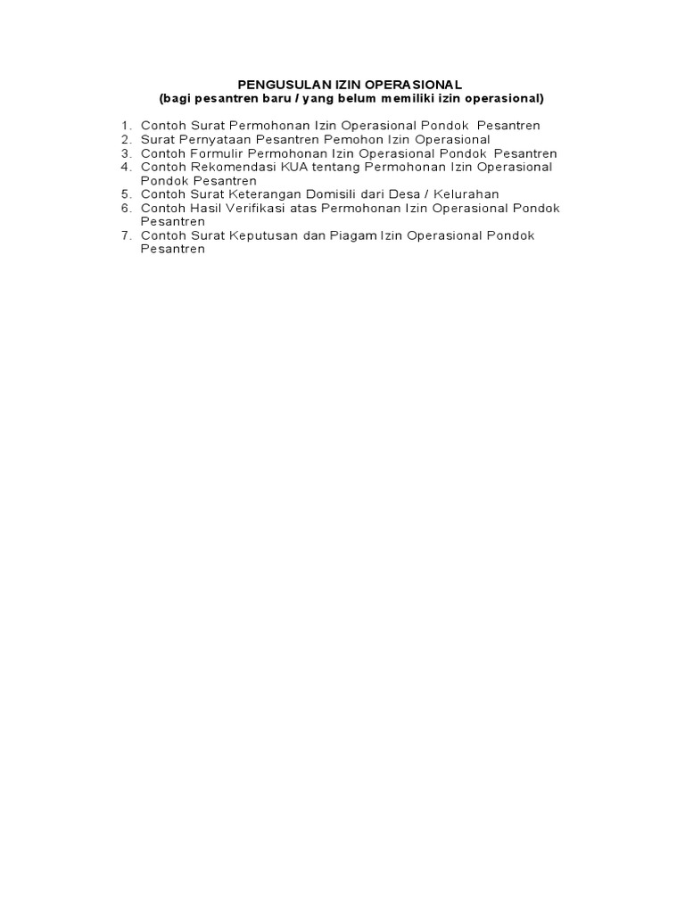 Panduan Izin Operasional Pesantren | PDF