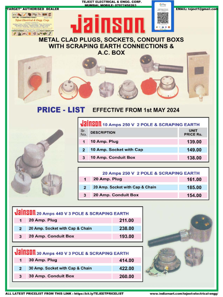 Jainson Plug & Socket Price List Wef 01-05-2024 | PDF