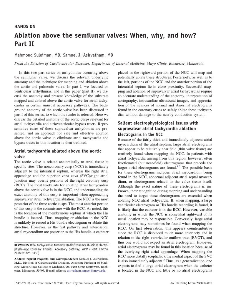 Ablation Above The Semilunar Valves When, Why, and How? Mahmoud
