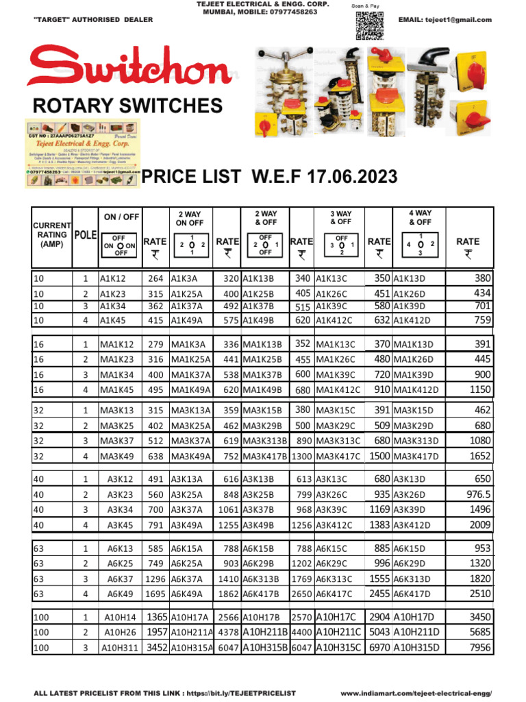 L&T Salzer Rotary Switch Price List Wef 01052022 PDF, 56 OFF