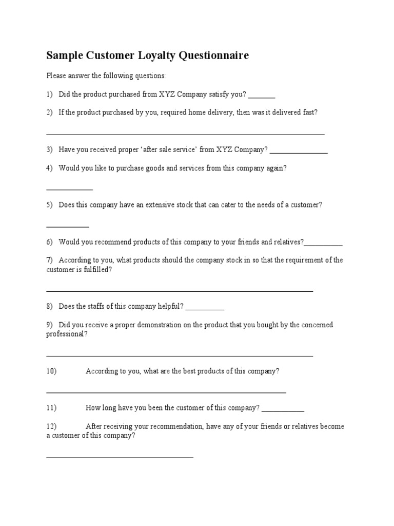 Sample Customer Loyalty Questionnaire
