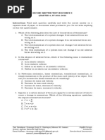 Second Written Test in Science 9 QUARTER 4, SY 2021-2022