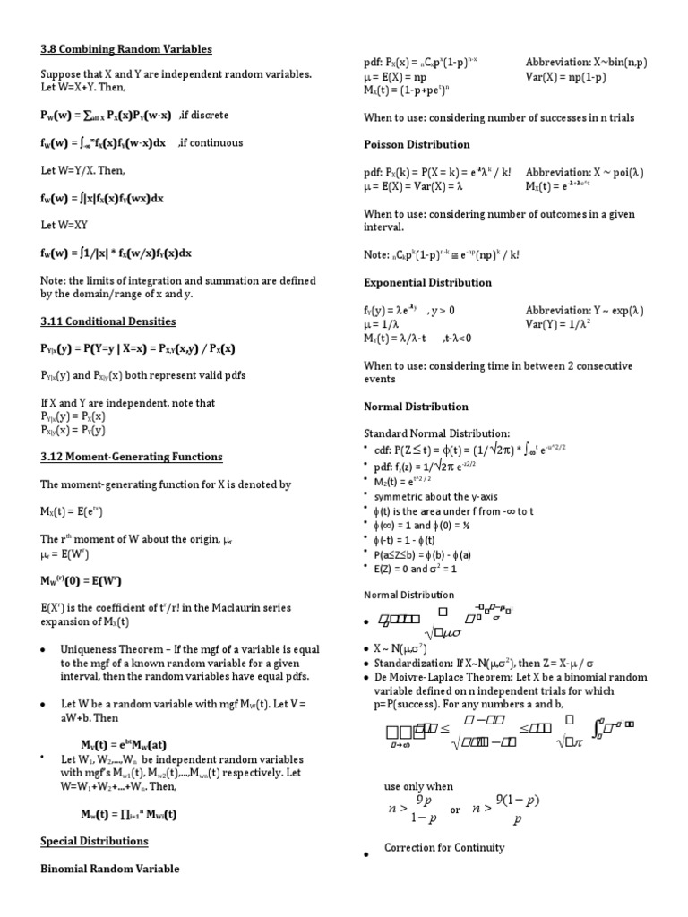 Math Cheat Sheet | PDF | Probability Density Function | Normal Distribution