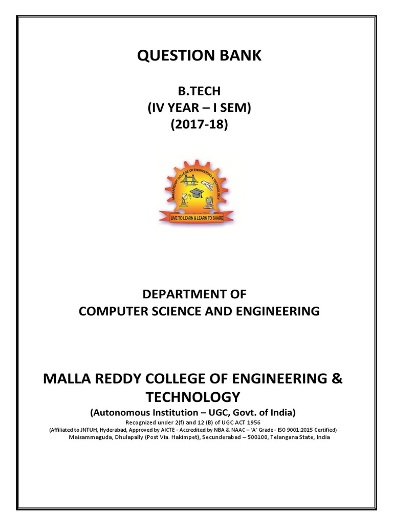 IV B.Tech I Sem Question Bank 2017-18 | PDF | Cluster Analysis | Data ...