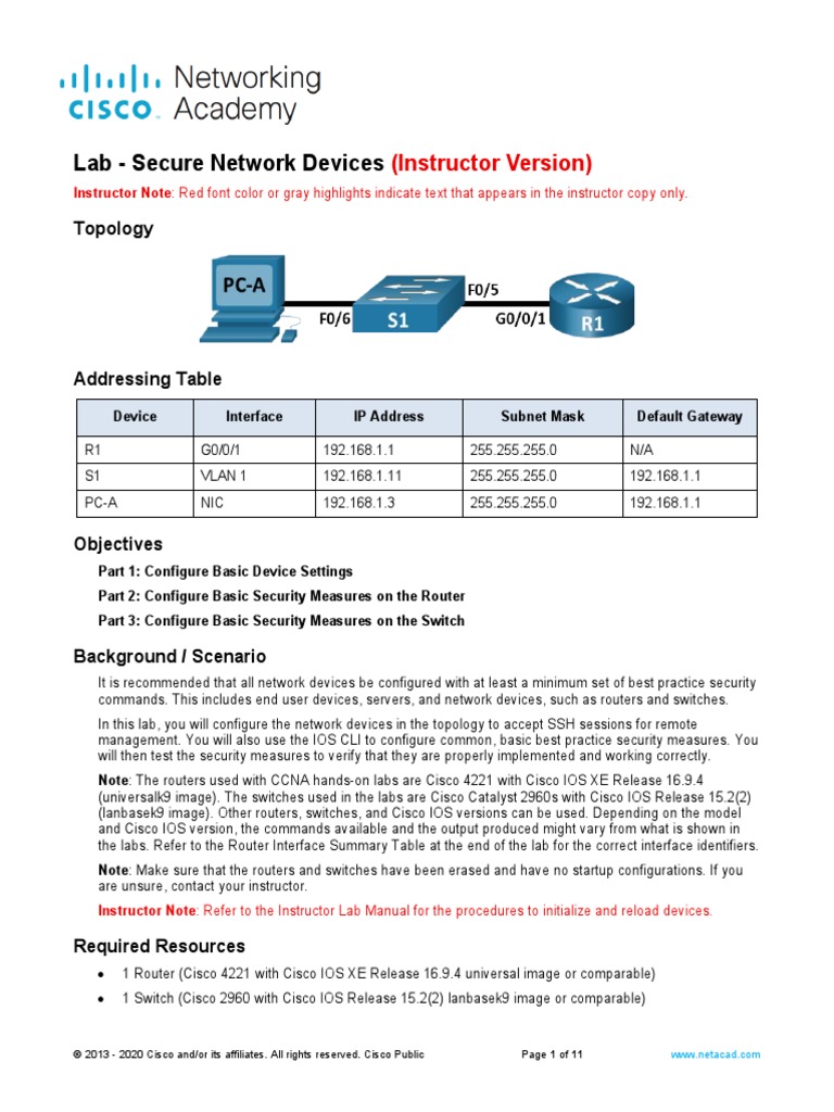 16.5.2 Lab - Secure Network Devices - ILM | PDF | Computer Network | Secure  Shell