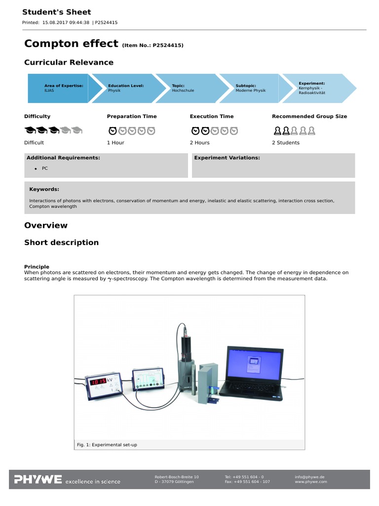 Compton Effect: (Item No.: P2524415) | PDF | Photon | Electron