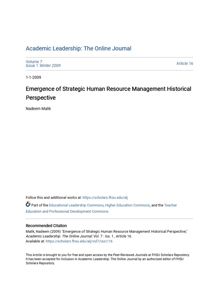 Historical Emergence of Strategic HRM | PDF | Human Resource Management ...