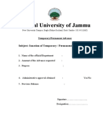 Central University of Jammu: Subject: Sanction of Temporary / Permanent Advance