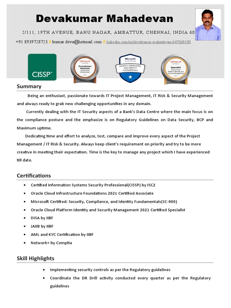 Deva's Banking IT Security Expertise | PDF | Regulatory Compliance ...
