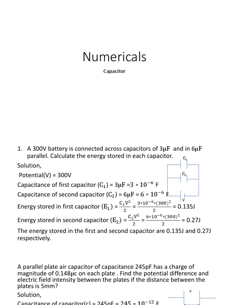 Numericals PDF Capacitor Capacitance