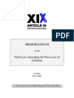 Memorandum: Draft Law Amending The Press Law of Lebanon