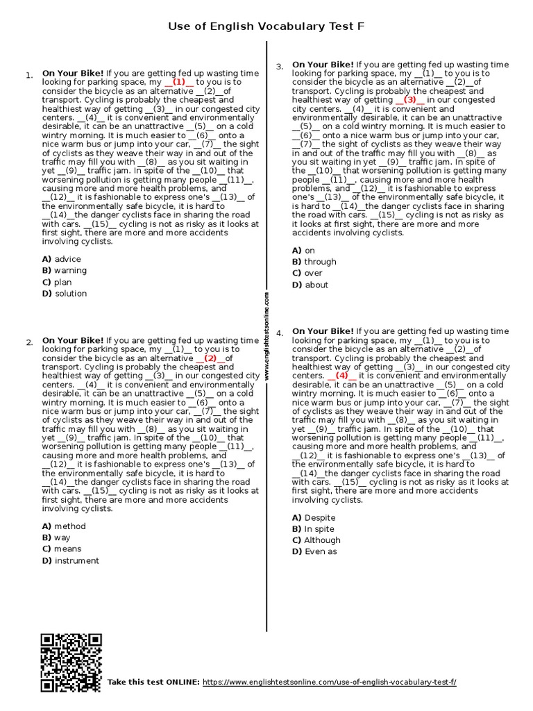 182 Use Of English Vocabulary Test F PDF