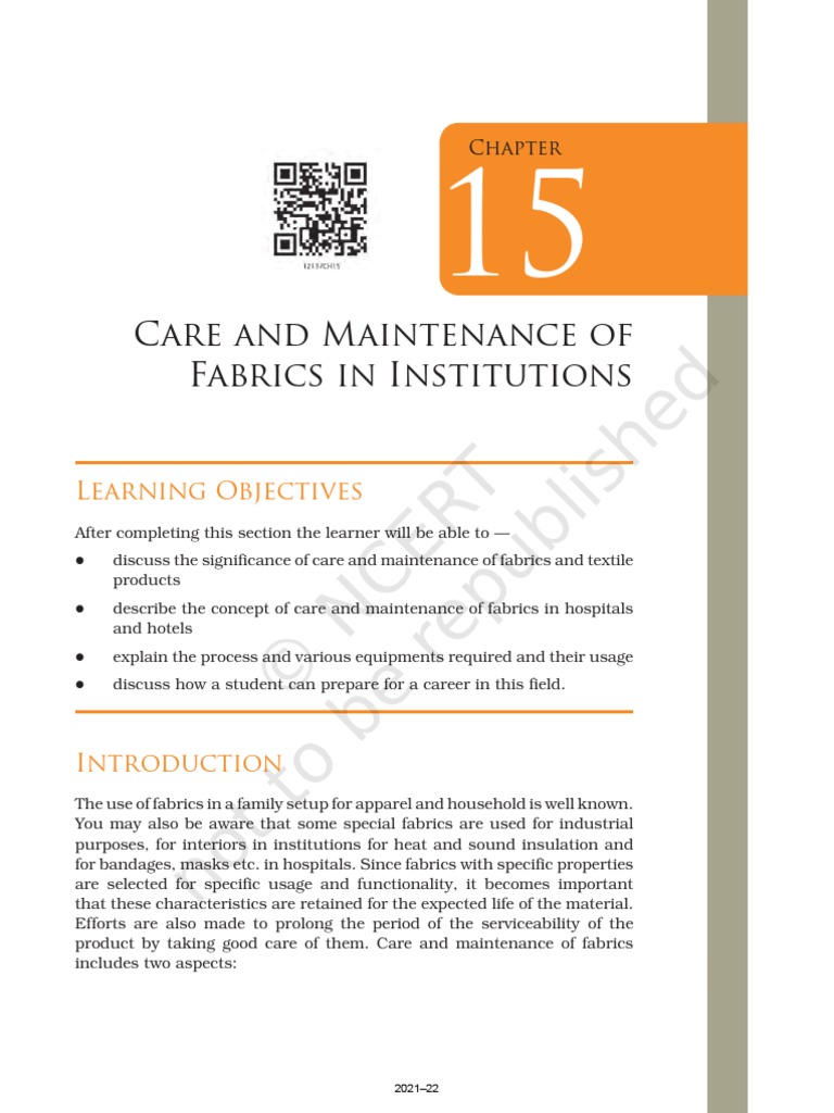 Care and Maintenance of Fabrics in Institutions Learning Objectives