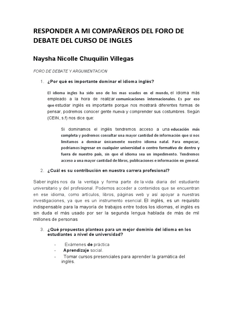 Foro Ingles Resuelto Pdf Idioma En Inglés Segundo Lenguaje