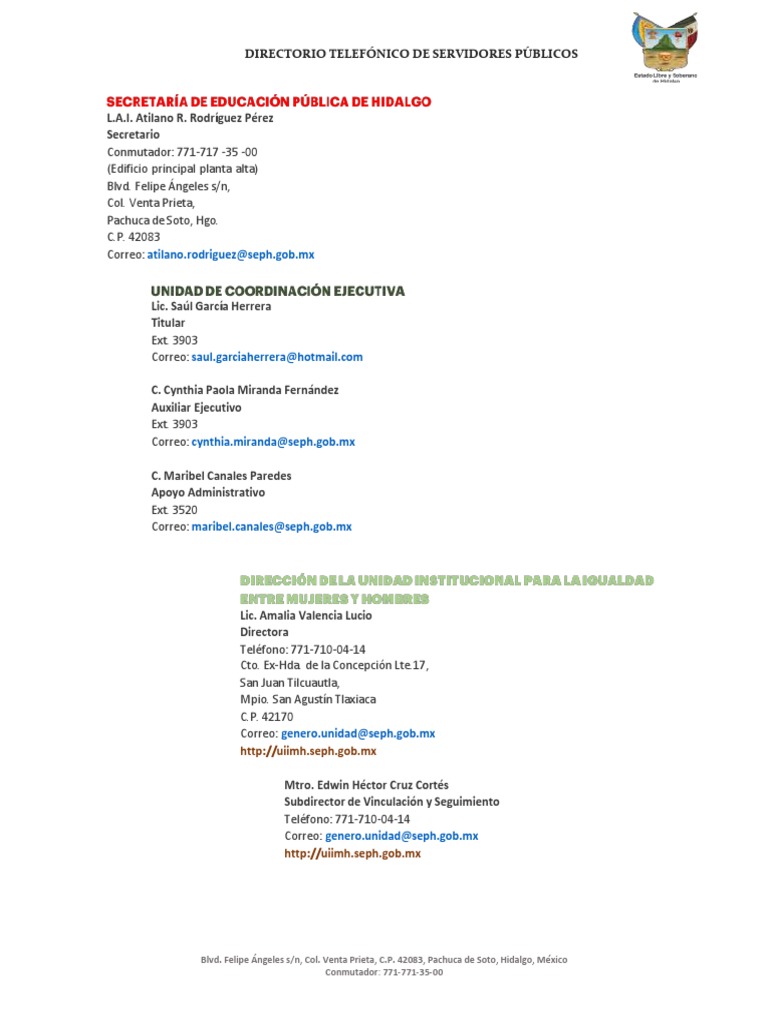 Directorio Telefónico SEPH Hidalgo | PDF