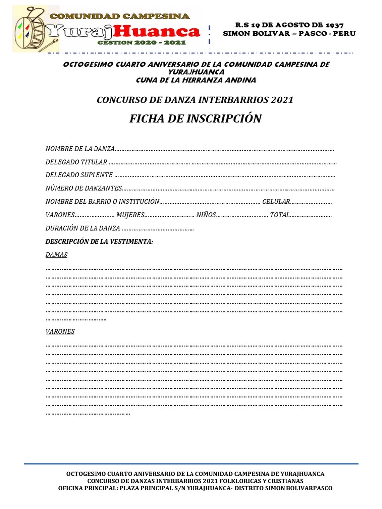Ficha de Inscripcion Del Concurso de Danza | PDF