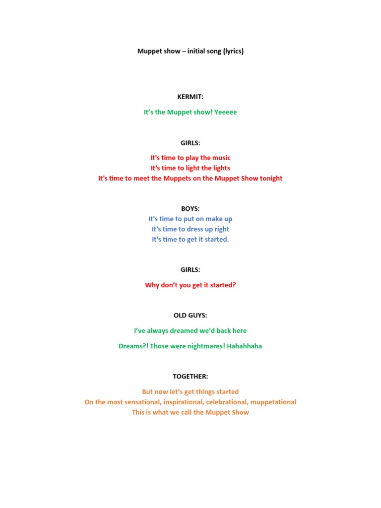 Muppet Show Initial Song Lyrics1 1 | PDF | Language Arts & Discipline | Art