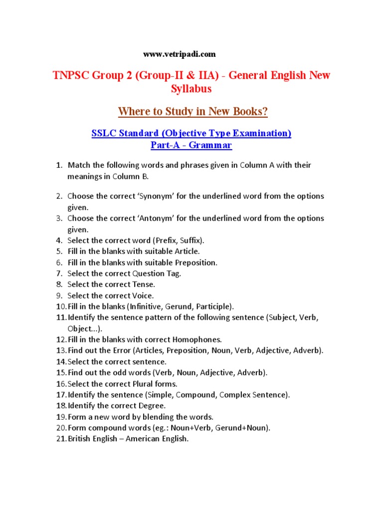TNPSC Group 2 General English Guide | PDF | Verb | English Language