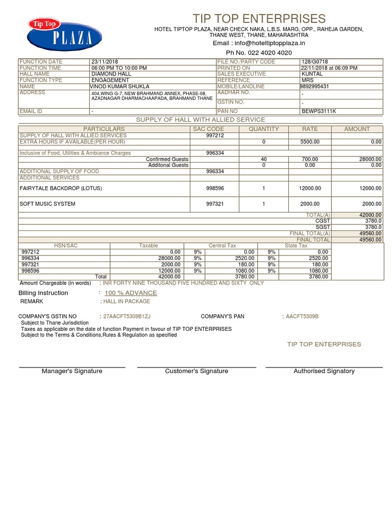Tip Top Enterprises Supply of Hall With Allied Service Download Free