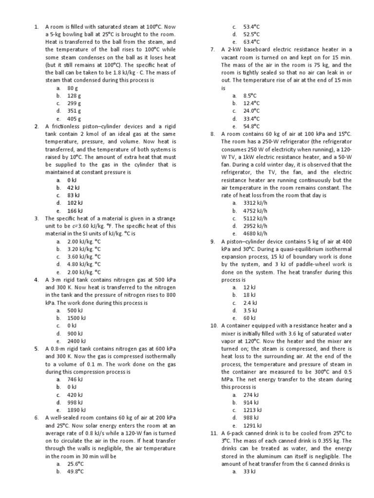 Thermodynamics Problem Set | PDF | Heat | Water