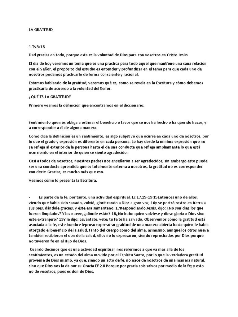 La Importancia de la Gratitud en Dios | PDF | Alma | Gratitud