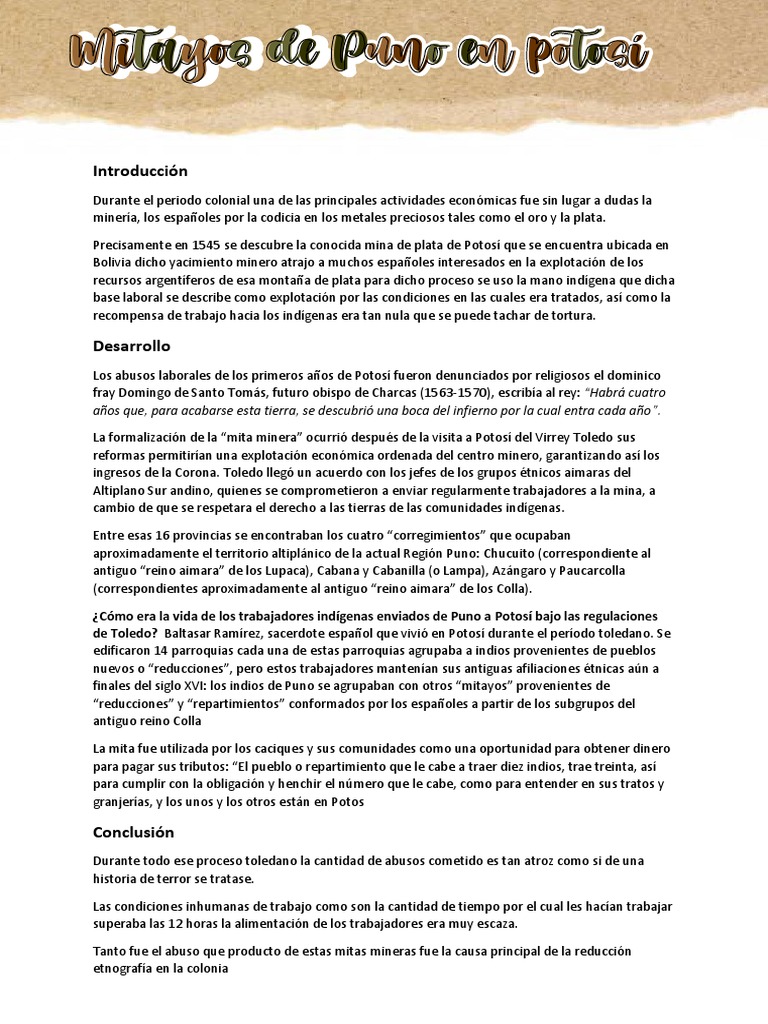 Mitayos de Puno en Potosi | PDF | Minería | América del Sur