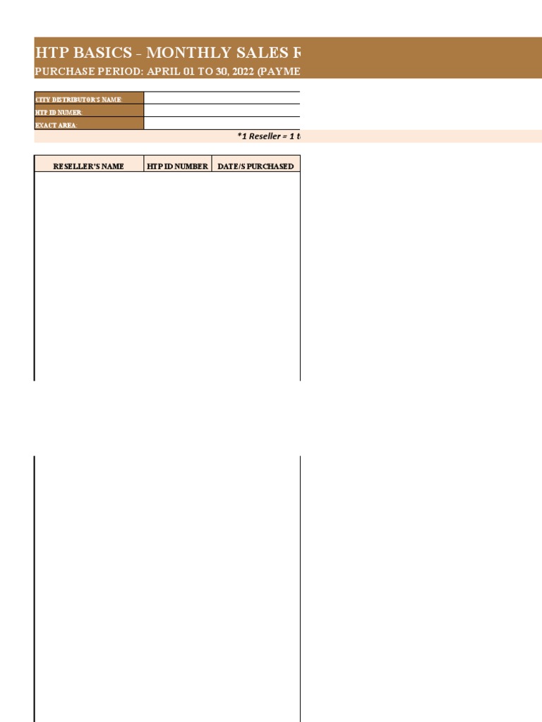 April 2022 HTP Basics Distributor Sales Report Template PDF Shirt