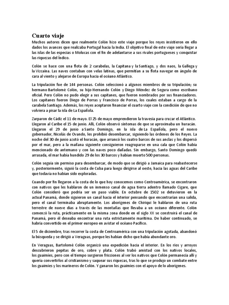 Cuarto viaje de Cristóbal Colón | PDF | Cristobal colon | Panamá