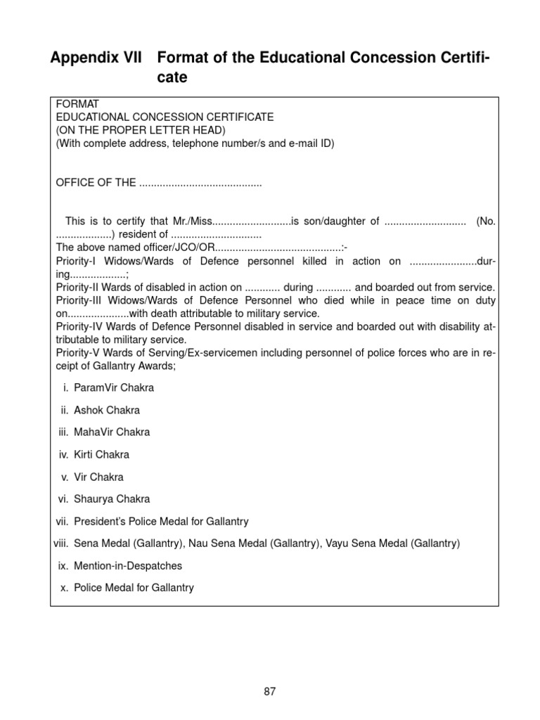 Educational Concession Certificate Format | PDF