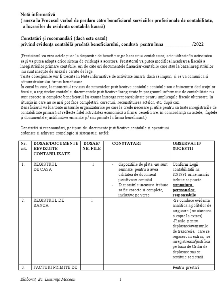 Model Nota Informativa 2022 - Anexa La PV Predare Lucrare de Evidenta ...