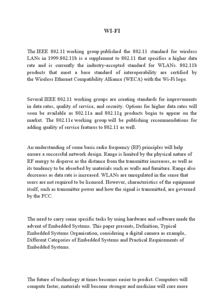 Overview of Wi-Fi Standards and Technologies | PDF | Ieee 802.11 | Wi Fi
