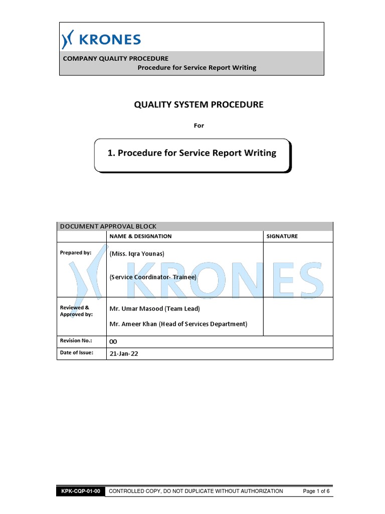 KPK-SOP-01-Procedure For Service Report Writing | PDF | Cognition ...
