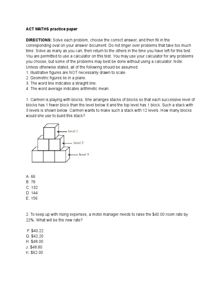 ACT Math Practice Paper | PDF | Triangle | Mathematical Concepts