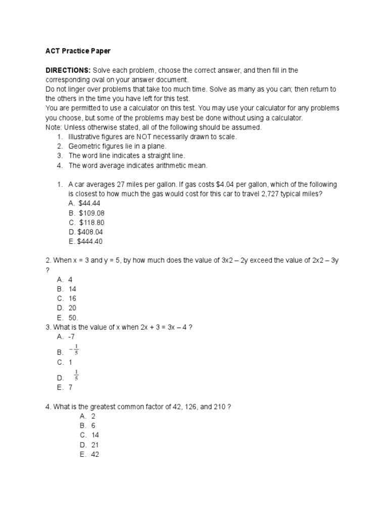 ACT Practice Test with Answers | PDF | Elementary Geometry | Mathematics