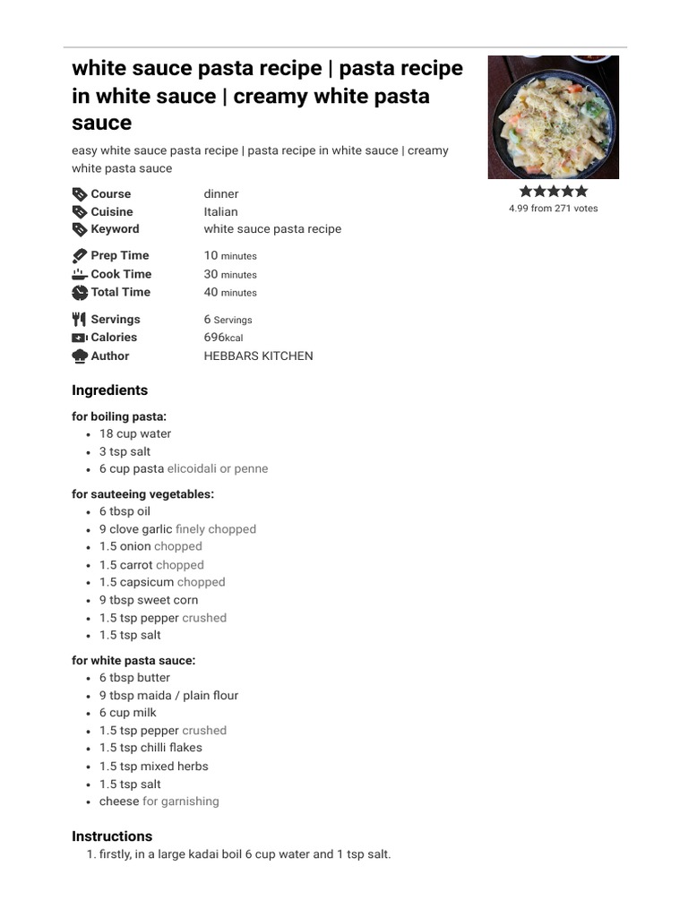 White Sauce Pasta Recipe Pasta Recipe in White Sauce Creamy White