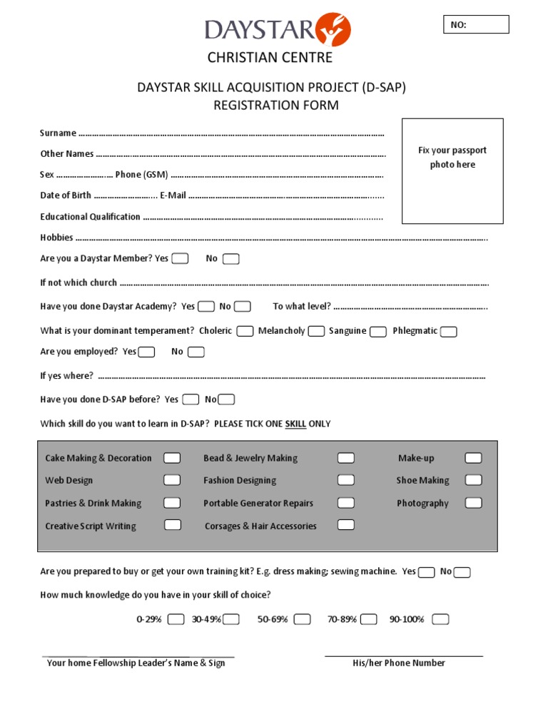 Daystar Skill Acquisition Program Form | PDF