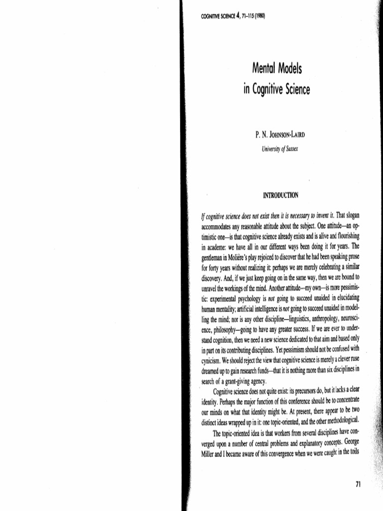Johnson-Laird (1980) Mental Models in Cognitive Science | PDF