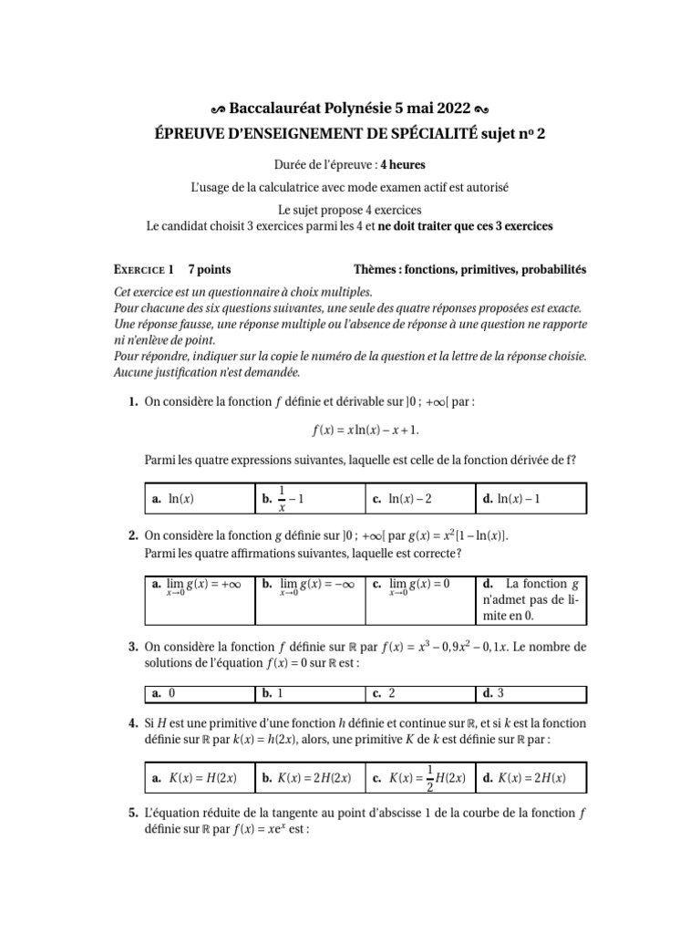 Sujet Bac Svt Spé 2021 Corrigé Polynésie Spe Polynesie 2 6 Mai 2022 DV | PDF | Le volume | Probabilité